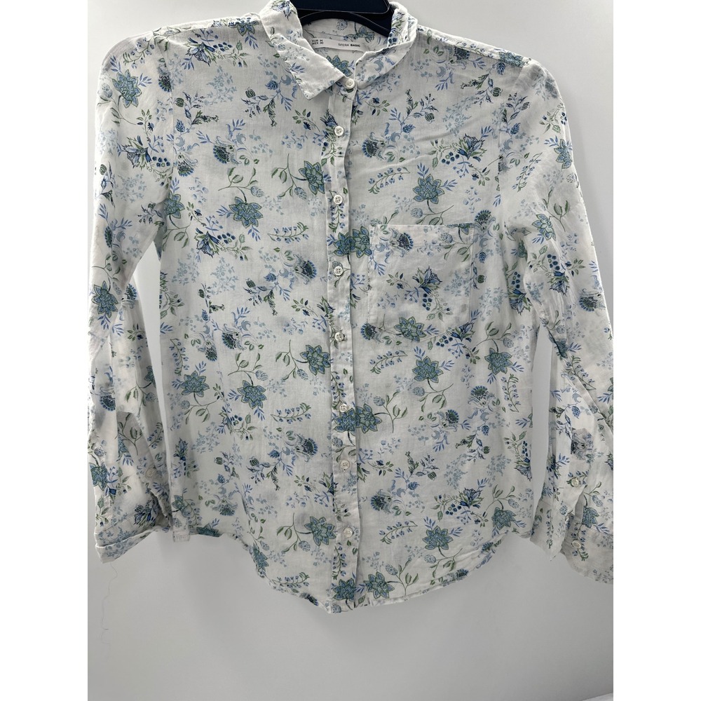 Sfera Basic Womens Blue Floral Paisley Button Down Shirt Long Sleeve Size Medium